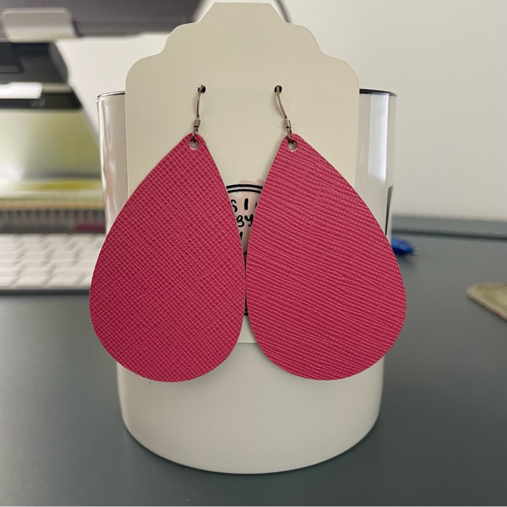 Pink leather teardrop earrings